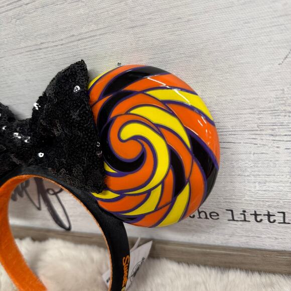 Disney Parks Halloween Sweet & Spooky Lollipop Candy Swirl Minnie Ears Headband - Picture 4 of 9